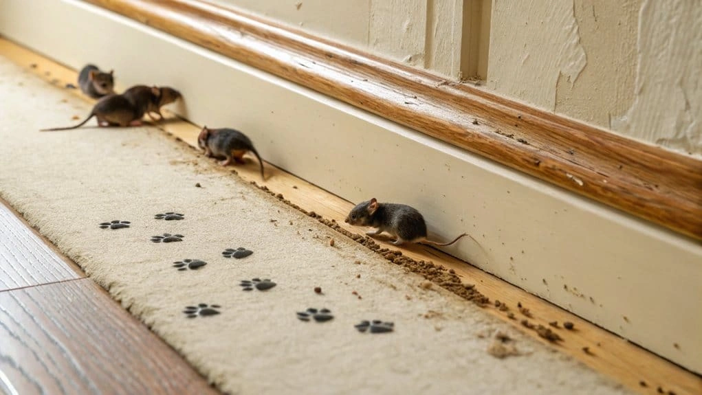 Rodent damage and droppings before treatment